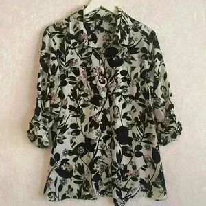 TOMMY HILFIGER Women's Plus Floral-print Utility Button Down Shirt Top 0X